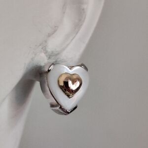Custom made gold 750 (18k) & silver 925 genuine mother of pearl heart earrings